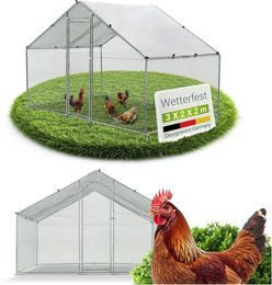 Produktbild von Juskys Freilaufgehege aus Metall für Hühner Kaninchen und Gänse 3x2x2m Silber