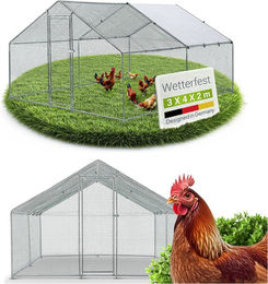 Produktbild von Juskys Freilaufgehege aus Metall für Hühner Kaninchen und Gänse 3x4x2m Silber
