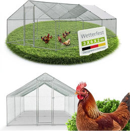 Produktbild von Juskys Freilaufgehege aus Metall für Hühner Kaninchen und Gänse 3x6x2m in Silber