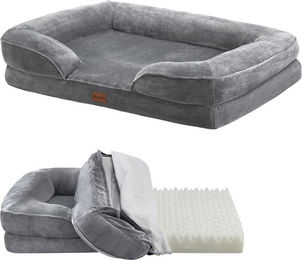 Produktbild von Juskys Hundebett Sheena L Grau Orthopädisch aus Plüsch 98 x 70 cm