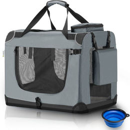 Produktbild von Juskys Hundetransportbox Lassie L Grau Faltbare Hundetasche aus Stoff mit Decke
