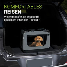 Juskys Hundetransportbox Lassie M Grau Faltbare Transportbox aus Oxford-Gewebe für Hunde und Welpen 42x60x44 cm – Bild 1 von 8