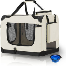 Produktbild von Juskys Hundetransportbox Lassie XL Beige Faltbare Hundebox aus Stoff mit Decke 56x81x58 cm