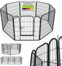 Juskys Welpenauslauf Plus Laufstall aus Metall für Hunde, Katzen und Kaninchen Schwarz 160x160x80 cm – Bild 1 von 13
