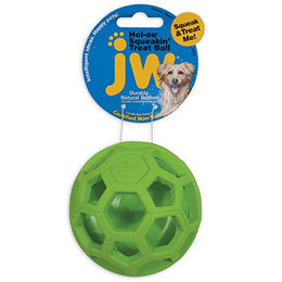 JW PetS Treat N' Squeak Hundespielzeug Ball aus Gummi in Rot Grün oder Blau – Bild 1 von 4