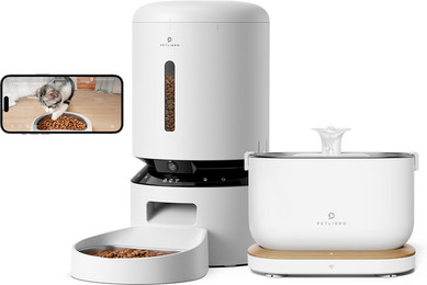 Produktbild von Kamera-Futterautomat und App-gesteuerter Katzenbrunnen Bundle, Weiß / Duale Schale