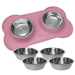 Produktbild von KaraLuna Napfunterlage mit Edelstahl Näpfen für Katzen und Hunde - 400 ml
