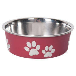 Karlie Edelstahlnapf Ascar mit Pfotenmotiv dunkelrot - 300 ml – Bild 1 von 5