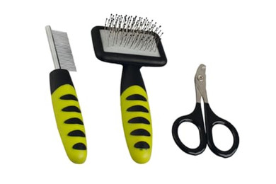 Produktbild von Karlie Pflegeset Kamm, Bürste, Nagelschere grün-schwarz