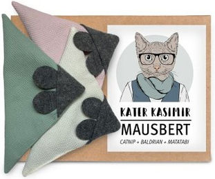 Kater Kasimir 3 x Mausbert - Die 2-in-1 Spielmaus für Katzen, handgemacht aus BIO-Baumwolle mit Katzenminze-, Baldrian- und Matatabi-Füllung – Bild 1 von 3