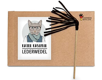 Produktbild von Kater Kasimir Lederwedel mit Buchenholzgriff und Lederbändern