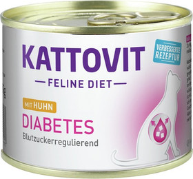 Produktbild von KATTOVIT Feline Diet Diabetes 185g Dose Katzennassfutter Diätnahrung Sparpaket 24 x 185 Gramm mit Huhn