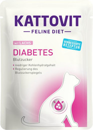 Produktbild von KATTOVIT Feline Diet Diabetes/Gewicht 85g Beutel Katzennassfutter Diätnahrung Sparpaket 48 x 85 Gramm Lachs Diabetes