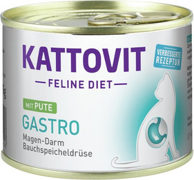 Produktbild von KATTOVIT Feline Diet Gastro 185g Dose Katzennassfutter Diätnahrung Sparpaket 24 x 185 Gramm mit Pute