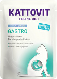 Produktbild von KATTOVIT Feline Diet Gastro 85g Beutel Katzennassfutter Diätnahrung Sparpaket 48 x 85 Gramm Ente & Reis
