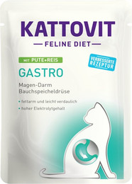 Produktbild von KATTOVIT Feline Diet Gastro 85g Beutel Katzennassfutter Diätnahrung Sparpaket 48 x 85 Gramm Pute & Reis