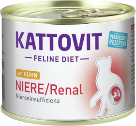 Produktbild von KATTOVIT Feline Diet Niere/Renal 185g Dose Katzennassfutter Diätnahrung Sparpaket 24 x 185 Gramm mit Huhn