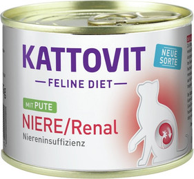 Produktbild von KATTOVIT Feline Diet Niere/Renal 185g Dose Katzennassfutter Diätnahrung Sparpaket 24 x 185 Gramm mit Pute