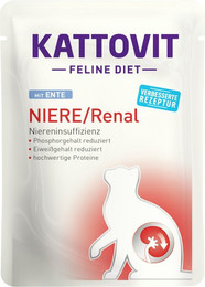 Produktbild von KATTOVIT Feline Diet Niere/Renal 85g Beutel Katzennassfutter Diätnahrung 48 x 85 Gramm Ente