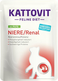 Produktbild von KATTOVIT Feline Diet Niere/Renal 85g Beutel Katzennassfutter Diätnahrung Sparpaket Pute 48x85g