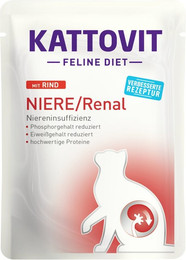 Produktbild von KATTOVIT Feline Diet Niere/Renal 85g Beutel Katzennassfutter Diätnahrung Sparpaket Rind 48x85g