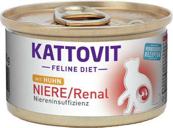 Produktbild von KATTOVIT Feline Diet Niere/Renal 85g Dose Katzennassfutter Diätnahrung Sparpaket 24 x 85 Gramm Huhn