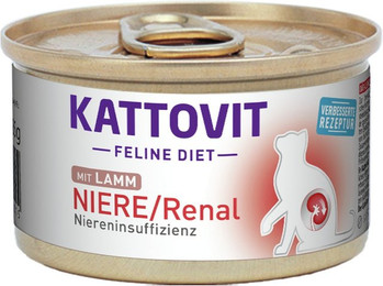 Produktbild von KATTOVIT Feline Diet Niere/Renal 85g Dose Katzennassfutter Diätnahrung Sparpaket 24 x 85 Gramm Lamm