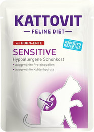Produktbild von KATTOVIT Feline Diet Sensitive 85g Beutel Katzennassfutter Diätnahrung Sparpaket 48 x 85 Gramm Huhn & Ente