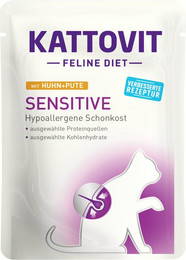 Produktbild von KATTOVIT Feline Diet Sensitive 85g Beutel Katzennassfutter Diätnahrung Sparpaket 48 x 85 Gramm Huhn & Pute