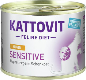 Produktbild von KATTOVIT Feline Diet Sensitive (hypoallergene Schonkost) 185g Dose Katzennassfutter Diätnahrung Sparpaket 24 x 185 Gramm mit Huhn