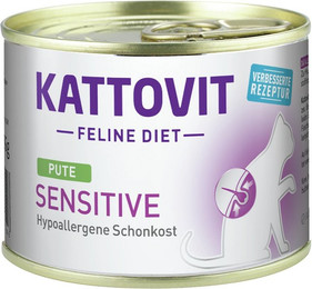 Produktbild von KATTOVIT Feline Diet Sensitive (hypoallergene Schonkost) 185g Dose Katzennassfutter Diätnahrung Sparpaket 24 x 185 Gramm Sensitive Pute