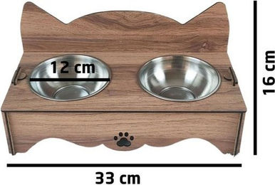 Produktbild von Katzen Futterstation aus Holz mit Doppelnapf und Katzenohren Design - 2 x 200 ml