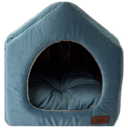 Produktbild von Katzen- und Hundehaus „Sky“ Velours – weich & elegant, Blau
