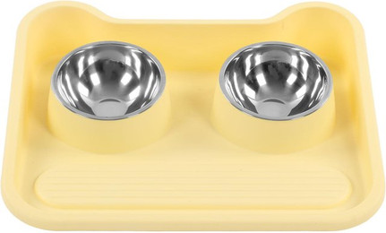 Produktbild von Katzen Wasser Futter Napf 15 Grad Neigung Verschüttung verhindern Edelstahl Doppel Haustiernapf Set Gelb L(for 6.5-9kg) gelb