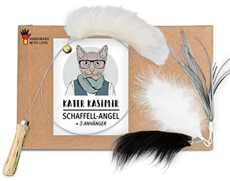 Produktbild von Katzenangel mit 4 Anhängern aus Naturmaterialien