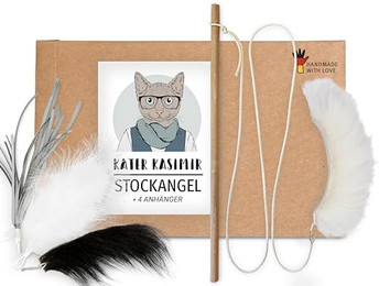 Produktbild von Katzenangel Set mit 4 tauschbaren Anhängern aus Buchenholz