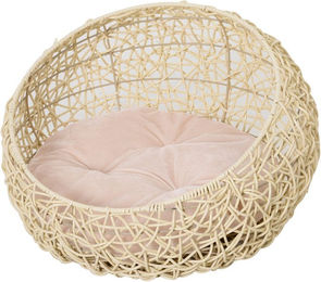 Katzenbett aus Rattan mit Kissen Katzenhöhle Hundehütte Beige Ø56 x 35 cm – Bild 1 von 9