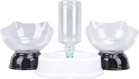 Produktbild von Katzenfutter- und Wassernapf-Set mit Nackenschutz und automatischem Wasserspender