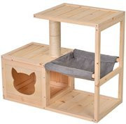 Produktbild von Katzenhaus mit Hängematte, Sisalstamm und Katzenhöhle aus Tannenholz