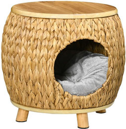 Katzenhöhle aus Rattan 2-in-1 Design mit Kissen – Bild 1 von 10