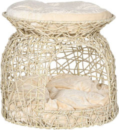 Produktbild von Katzenhöhle aus Rattan mit 2 Etagen und Kissen