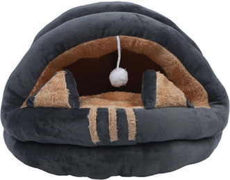 Produktbild von Katzenhöhle Halbgeschlossen Gemütliches Haustierbett Cartoon Waschbares Tierhaus für Herbst und Winter Grau L S(for 2-4kg)
