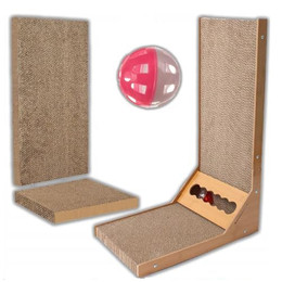 Produktbild von Katzenkratzbrett aus Wellpappe mit Spielball und Katzenminze