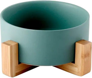 Produktbild von Keramik Hunde Katze Schüssel Mehrzweck Große Kapazität Haustierschüssel mit Holzständer für Katzen Hunde Haustiere