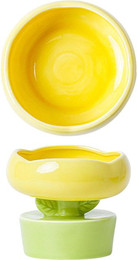 Produktbild von Keramik Katzennapf Niedliche Blumenform Große Kapazität Nackenschutz Erhöhter Haustiernahrungsnapf gelb