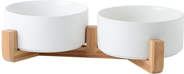 Produktbild von Keramiknapf für Katzen und Hunde mit rutschfestem Bambusständer Medium 15.5cm