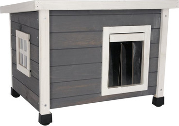 Produktbild von Kerbl Katzenhaus Rustica aus Holz mit Schwingtür und Plexiglasfenster