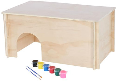 Produktbild von Kerbl Pet Nagerhaus zum Bemalen - L 50 x B 29 x H 24 cm, inkl. 6 Farben und Pinsel