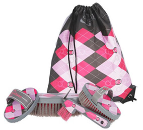 Produktbild von Kerbl Putzbeutel Lilli befüllt für Kinder Rosa Kariert