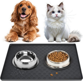 Produktbild von Keyura Napfunterlage Haustiertischsets für Hunde und Katzen, wasserdicht und rutschfest, Futtermatten für Hunde, Katzen Futternapf Unterlage Silikon 48X30cm, um EIN Auslaufen von Wasser oder Lebensmitteln zu vermeiden, für die Verwendung mit Fressnäpfen,